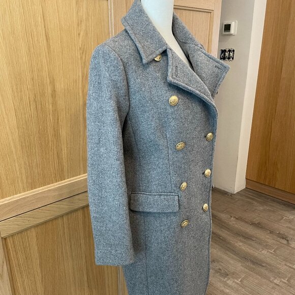 EUC- J Crew 80% Grey Wool Double Breasted Coat - Picture 2 of 11